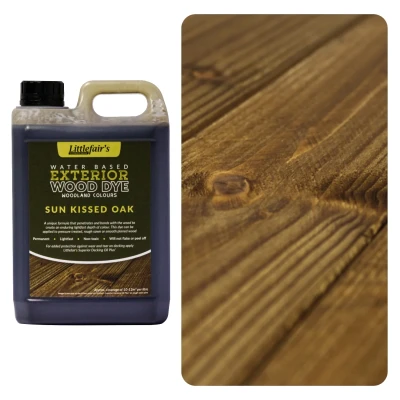 Image of Littlefair&#039;s Wood Stain Water Based 2.5ltr Outdoor Furniture Dye Light &amp; Dark Finishes Non Toxic Eco Friendly Formula Exterior for Crafts Colour: Sun Kissed Oak