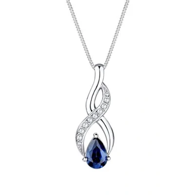 Image of Elli Women&#039;s 925 Sterling Silver Xilion Cut Synthetic Sapphire Necklace with Pendant of Length 45 cm