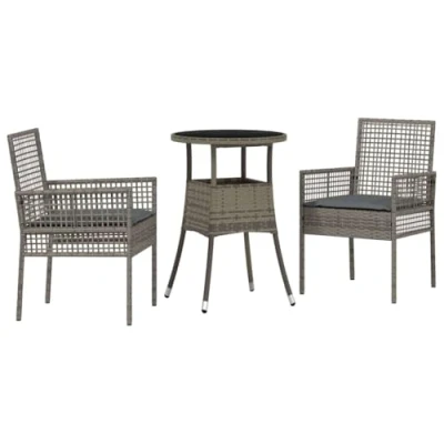 Image of vidaXL 3 Piece Garden Dining Set Grey Poly Rattan
