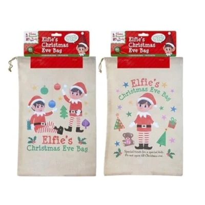 Image of 1 x Child Christmas Eve Bag Box Elf Elves Drawstring 29cm 43cm