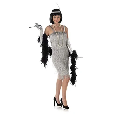 Image of Womens Charleston 1920s Flapper Gatsby Fancy Dress Costume (X Small 4 6, Silver)