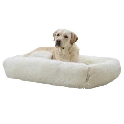 Image of Kerbl Pet Cuddly Bed Fluffy for Dogs and Cats, Soft Plush Cushion with Raised Edge Non Slip Base, Washable, 80 x 60 22 cm, Cream