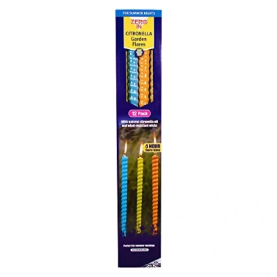 Image of Zero In Citronella Garden Flares Beach Party 12 Pack, Scented, Colourful, 96cm, Natural, Repels Mosquitoes, For Gardens and Patio Areas
