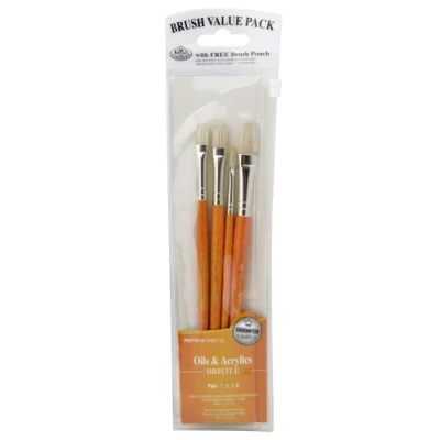 Image of Royal and Langnickel Zip N&#039; Close Brush Set Bristle Flat 4 Pieces Sizes 1,3,5,8