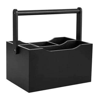 Image of woodluv Cutlery Caddy Utensil Holder, 4 Compartments for Storage Condiments Organiser, Black