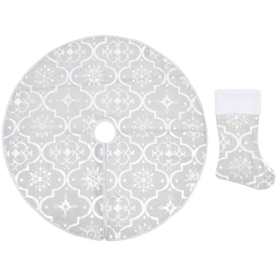 Image of vidaXL Luxury Christmas Tree Skirt with Sock White 90 cm Fabric