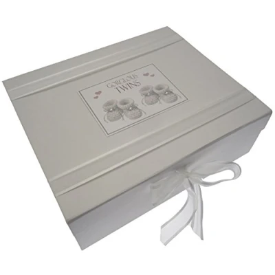 Image of White Cotton Cards Gorgeous Twins, Large Keepsake Box, Silver Booties