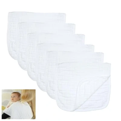 Image of MuslinZ White Baby Burp Cloths, Muslin Muslins, 100% Pure Cotton, Newborn Essential (6 Pack 50x25cms)