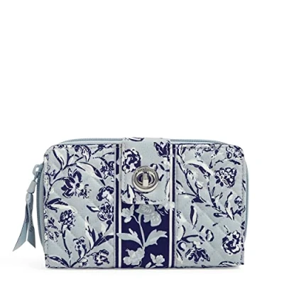 Image of Vera Bradley Women&#039;s Turnlock Wallet with RFID Protection, Perennials Gray Recycled Cotton, One Size