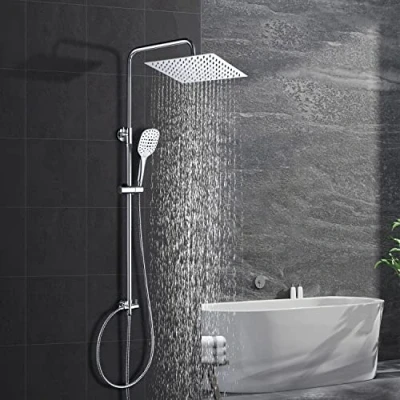 Image of Görbach Shower Column Without Taps Mechanical Cabin Bath Head Bathroom with Adjustable Fixings and Square Rain 30 x cm