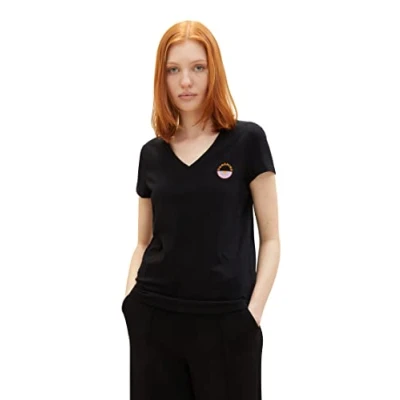 Image of TOM TAILOR Denim Women&#039;s 1037789 T Shirt with Print, 14482 Deep Black, XS