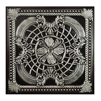 Image of PAINTSDECOR Distressed Ceiling Tiles, Tiles 24x24 Nail up,Easy Drop In Installation,PL31 Traditonal silver,10Piece