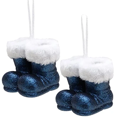 Image of Christmas Concepts® Pack of 210cm Glitter Hanging Santa Boots With White Fur Trim Tree Trims/Baubles (Midnight Blue)