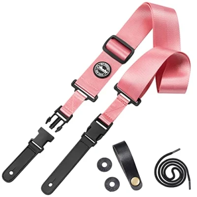 Image of Amumu SNAPLOCK Guitar Strap with Clip Pink Nylon for Acoustic Electric and Bass include Blocks &amp; Headstock Tie 2&quot; Wide