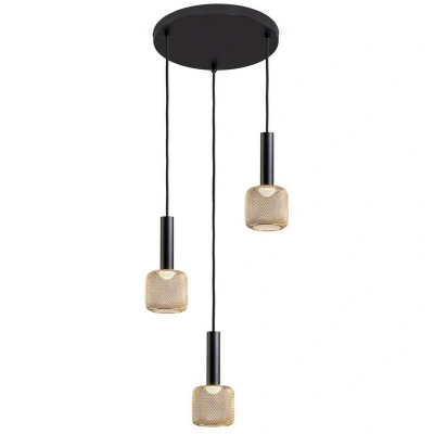Image of Sincro Dimmable 3 Light Cluster Pendant Ceiling Matt Black, Gold 3000K 1350Lm