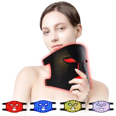Image of USUIELIGHT LED Face Mask Light Therapy, 3 Colours with Red Therapy for All Skin Types, Care, Wrinkles, Brighten Skin, Anti Ageing, Black