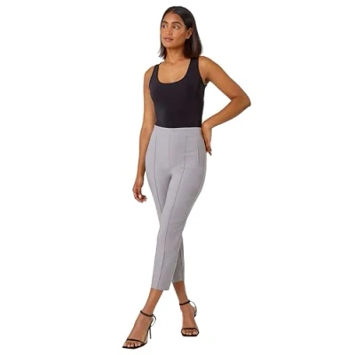 Image of Roman Womens Seam Detail Elastic Waist Cropped Trousers Taupe Size 20 UK