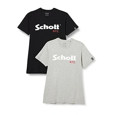 Image of Schott NYC Men&#039;s Ts01mclogo T Shirt, Black/H.Grey, XXX Large