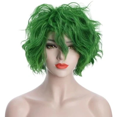 Image of Karlery Unisex Fluffy Short Bob Wave Green Halloween Cosplay Wig Anime Costume Party