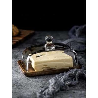 Image of Glass Butter Dish with Lid for Countertop,Kitchen Storage Cheese Keeper Holder Container