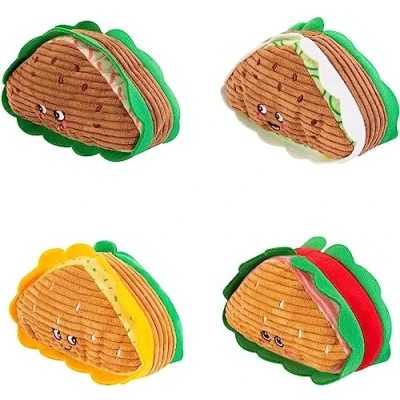 Image of YöL Dog Plush Sandwich Toy With Squeaker Novelty Fun Lunch Pet Puppy Chew
