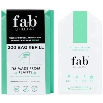 Image of Fab Little Bag Sanitary Disposal Bags Refill Pack of 200 for Dispenser (Dispenser Sold Separately) Tampons, Towels, Feminine Hygiene Products No Mess, Odour, Sealable