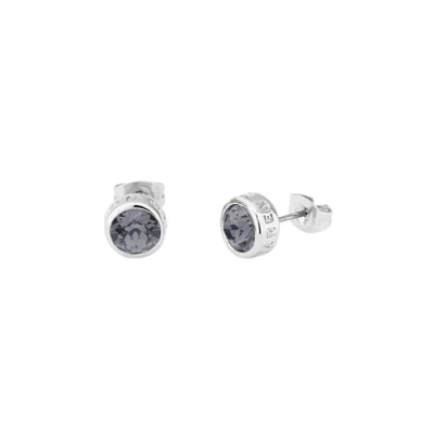 Image of Karen Millen Logo Stud Earrings For Women (Silver/Dark Grey Crystal)