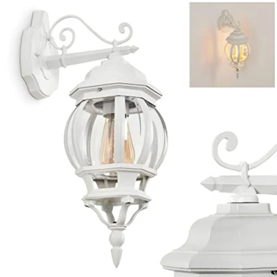 Image of hofstein Outdoor Wall lamp Lentua, downwards in Antique Look Made of Metal/Glass White/Clear, Light with E27 Socket, Vintage for Terrace/Courtyard, IP44, Without Bulbs