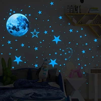 Image of Alnicov 435 Pieces Glow in The Dark Stars Stickers,Luminous Moon Star Dot Stickers Fluorescent Wall Ceiling Sticker Decals for Bedroom Living Room Birthday Christmas Decoration Blue