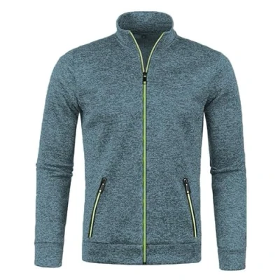 Image of CAZOY Mens Lightweight Full Zipper Coat Jacket Open Front Stand Collar Cardigan Sweater Jumper with Pockets Men Long Sleeve Zip Up Sweatshirt Pullover Tops for Gym Fitness Denim Blue UK Size 16