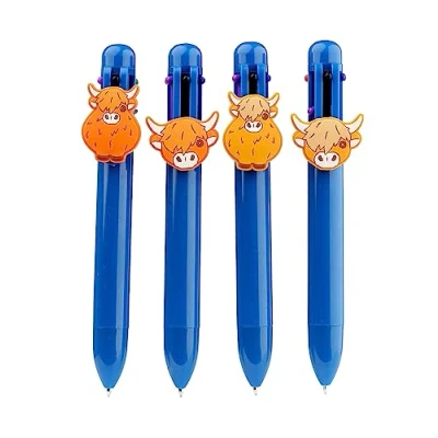 Image of Puckator Highland Coo Multi Colour Pen with Cow Charm Topper Great Gifts for Students From Teachers Multicolour End of term Pupils Coloured as Class 6 in 1