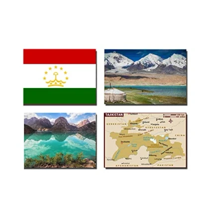 Image of SET OF 4 TAJIKISTAN FRIDGE MAGNETS FLAG MAP ATTRACTIONS