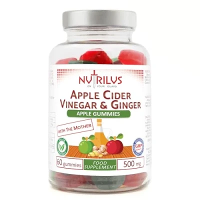 Image of Apple Cider Vinegar with The Mother &amp; Ginger Gummies 500mg Per Serving Natural Flavour Vegan Raw ACV Supplement Digestion Weight Management Metabolism (60 Gummies)