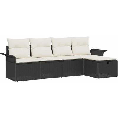 Image of vidaXL 5 Piece Garden Sofa Set with Cushions Black Poly Rattan