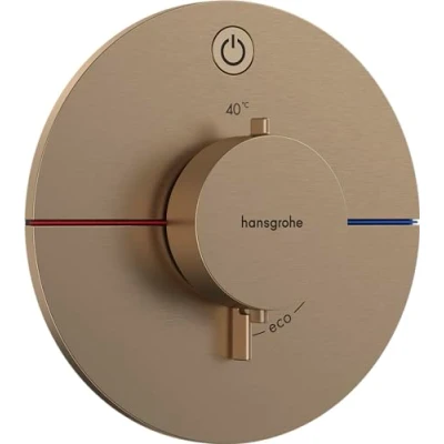 Image of hansgrohe ShowerSelect Comfort S thermostat conceiled, bathroom tap with safety stop at 40 C, round for showers and bath tubs, shower mixer 1 function, brushed bronze, 15553140