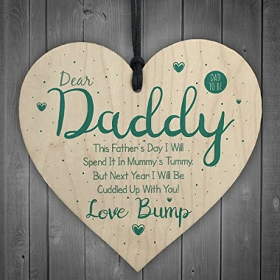 Image of RED OCEAN Dear Daddy From Bump Gifts Wood Heart Dad To Be Father Funny Card Baby Son Daughter Present