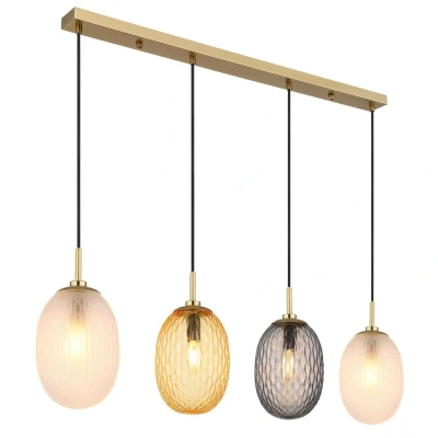 Image of Devin Bar Pendant Ceiling Light Gold Colours Matt Glass Shade 4x E14