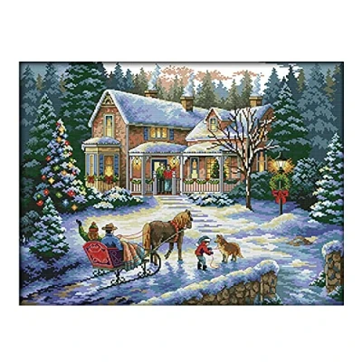 Image of Cukol Christmas Cross Stitch Kits for Adults, Easy Counted Pre Printed Stamped Adults UK, 11ct 11 Count Patterns, Embroidery Beginners Starter