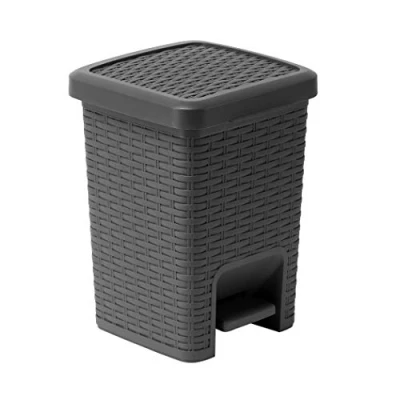 Image of Addis 518144 Rattan Effect Square Bathroom Pedal Waste Trash Bin, 6 Litre, Charcoal Bin