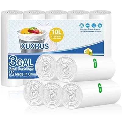 Image of XUXRUS 10 Liter Small Trash Bin Bags Pedal Liners 3 Gallon Wastebasket for Home Office Pet Bathroom,120 Count,White (Fits 2 Bins)