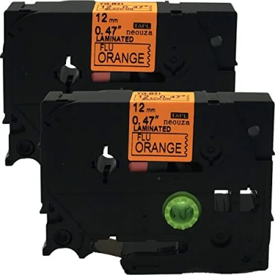 Image of NEOUZA 2PK Compatible for Brother P Touch Laminated TZe TZ Label Tape Cartridge 12mm x 8m (TZe B31 Black on Orange Fluorescent)