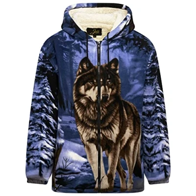 Image of Magritta Men Women Animal Print Warm Thick Fleece Winter Shirt Jacket Coat S 2XL (Large, Blue Wolf)