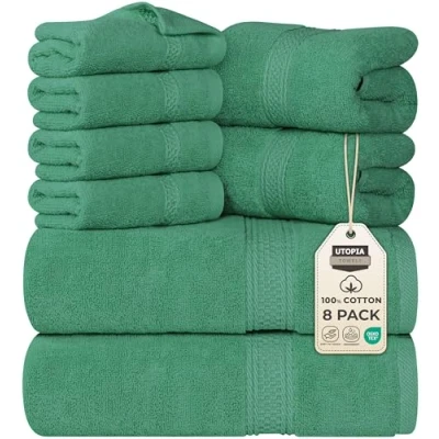 Image of Utopia Towels 8 teiliges Premium Handtuch Set, 2 Badetücher, Handtücher und 4 Waschlappen, 600 g/m², 100% ringgesponnene Baumwolle, Fitnessstudio, Hotel Spa (Jägergrün)