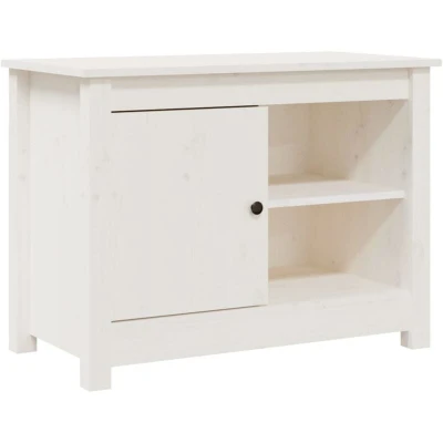 Image of vidaXL Solid Pinewood TV Cabinet with Ample Storage Space, White Suitable for Living Room and Bedroom