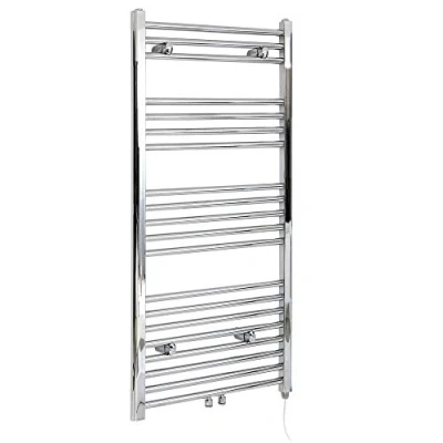 Image of Milano Neva 400W Chrome Round Bar Electric Heated Towel Rail 1188mm x 600mm