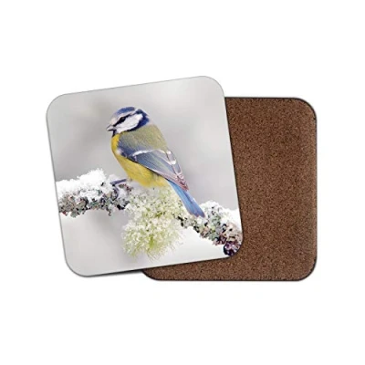 Image of 1 x Beautiful Blue Tit Coaster Bird Winter Snow Pretty Birds Animals #15663