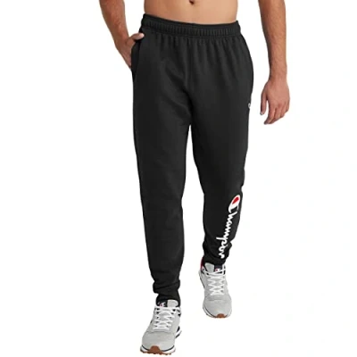 Image of Champion Men&#039;s, Powerblend, Fleece Joggers, Comfortable Sweatpants (Reg. Or Big &amp; Tall), Black Script, Large