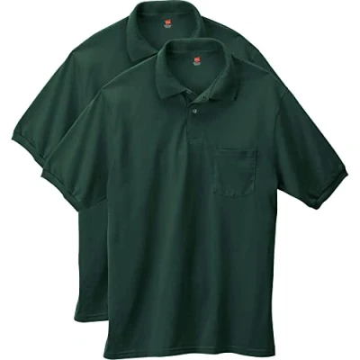 Image of Hanes Men&#039;s Short Sleeve Jersey Pocket Polo, Deep Forest, XX Large (Pack of 2)