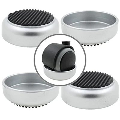 Image of Lifeswonderful 4x Rubber Base Silver Effect Castor Cups Non Slip Protect Your Floors &amp; Prevent Furniture from Moving or Rolling