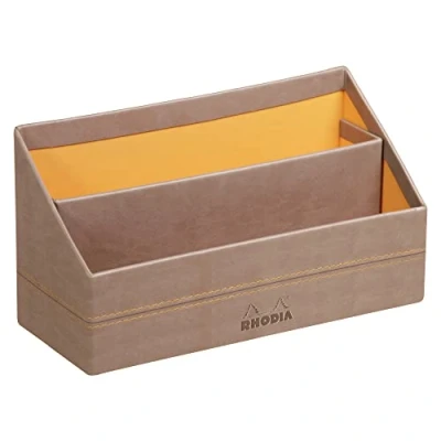 Image of RHODIA 318844C Taupe Mail Holder 25x10x14 cm Orange Saddle Stitching Faux Leather Exterior Rhodiarama Home Office Collection Organization &amp; Designer Storage